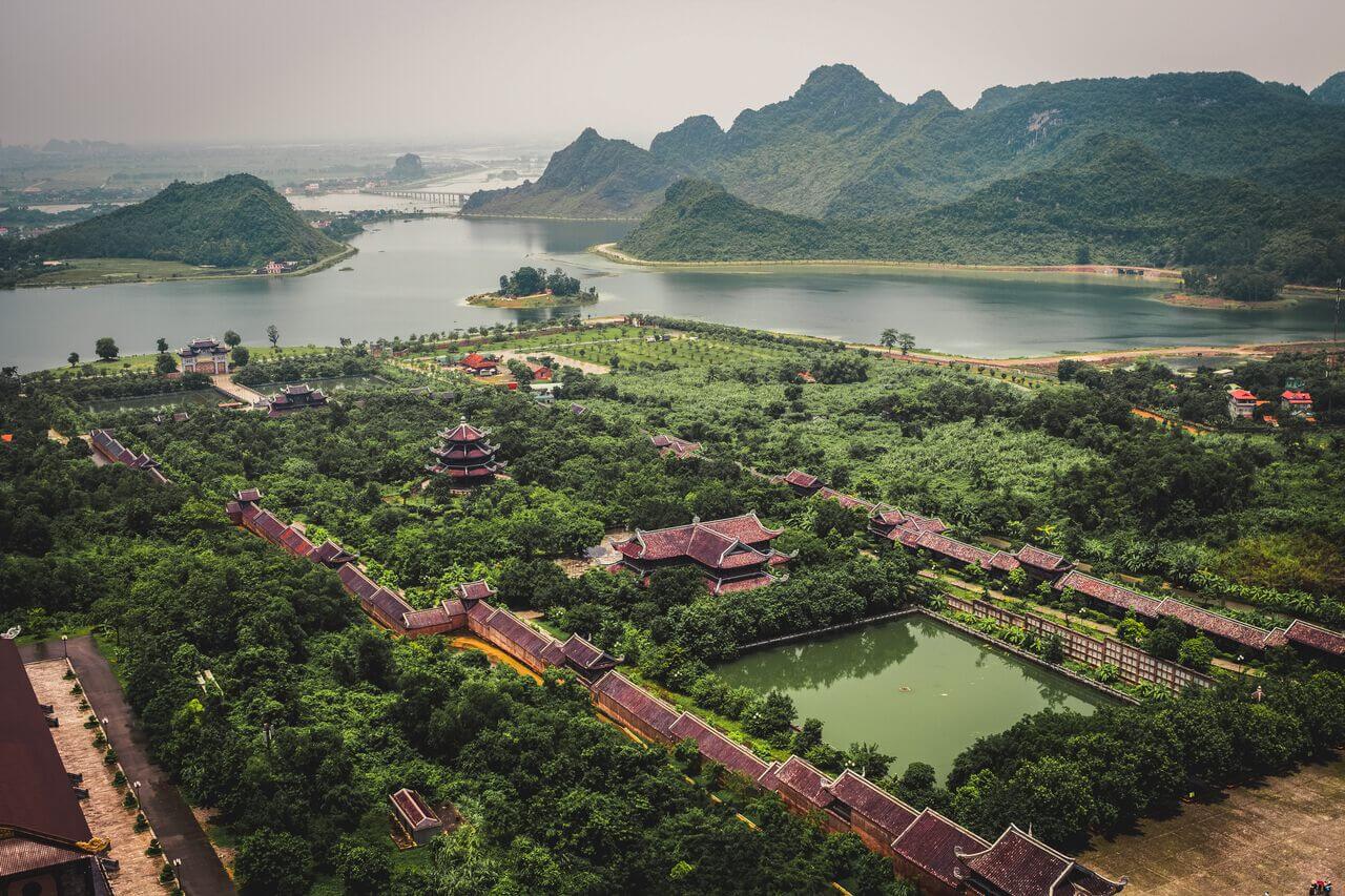 Bai Dinh Pagoda temple complex in Ninh Binh from the air